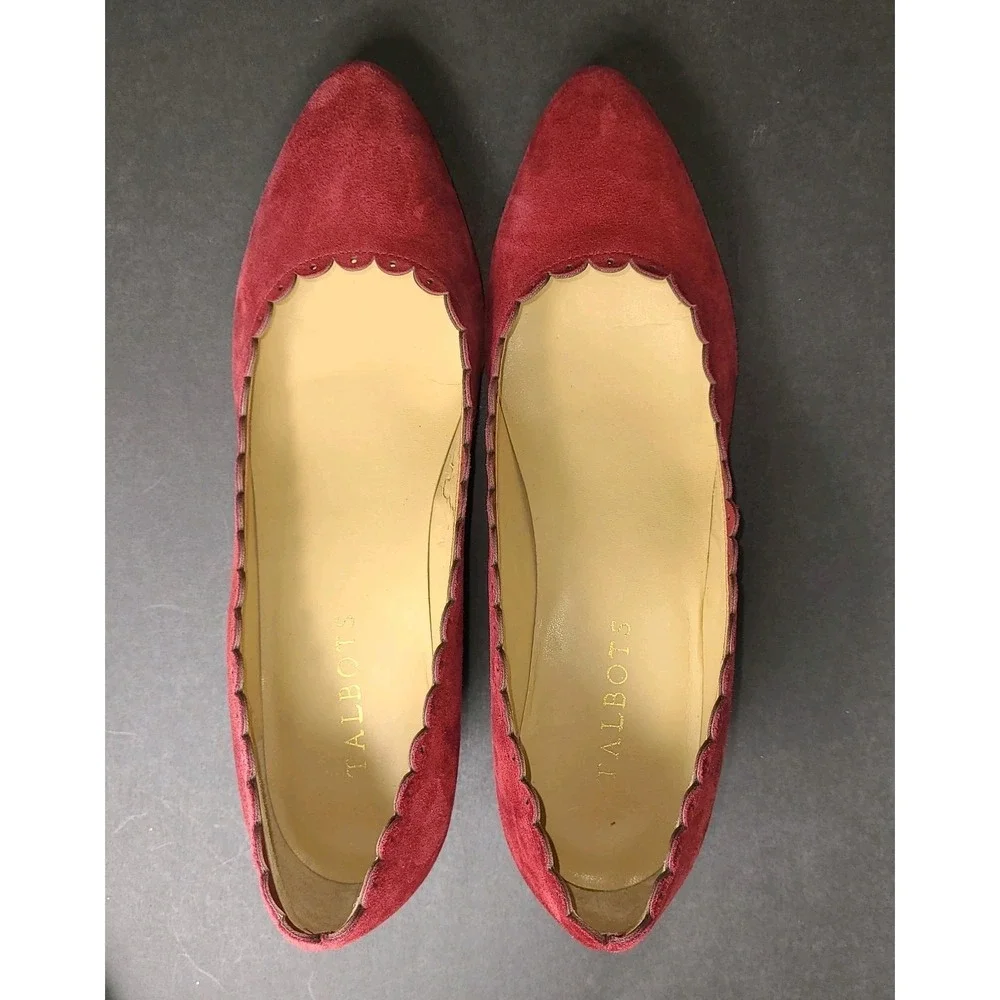 Talbots Women's Suede Scalloped Heels Red 8N 2
